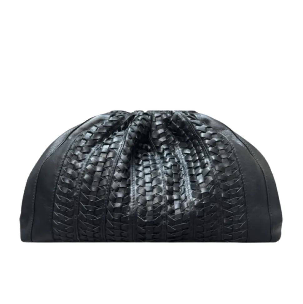 Sac Bandoulière en Cuir Tressé Noir