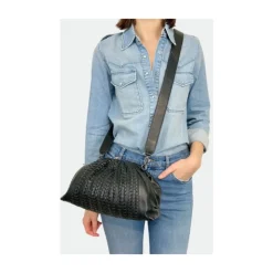 Sac Bandoulière en Cuir Tressé Noir