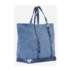 Sac cabas en lin bleu à paillettes