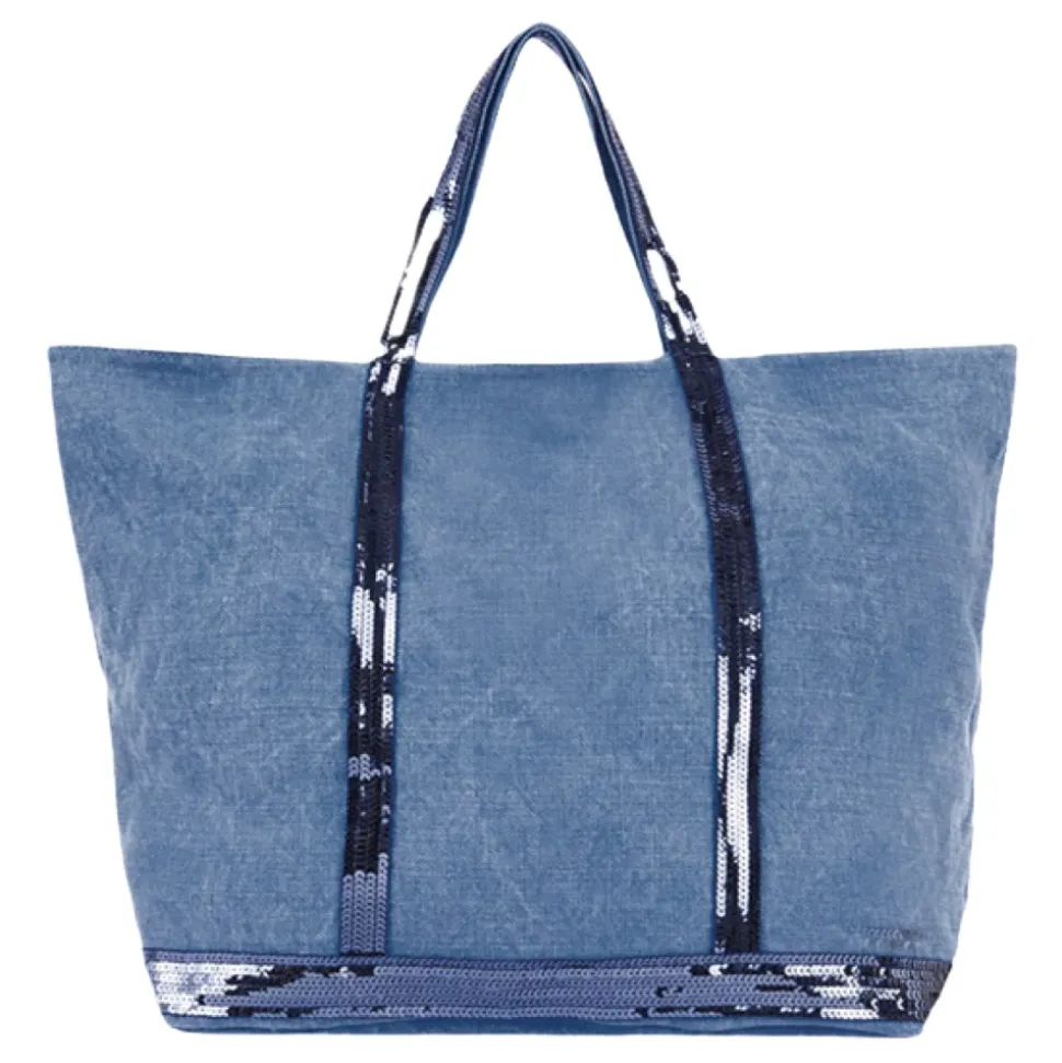 Sac cabas en lin bleu à paillettes