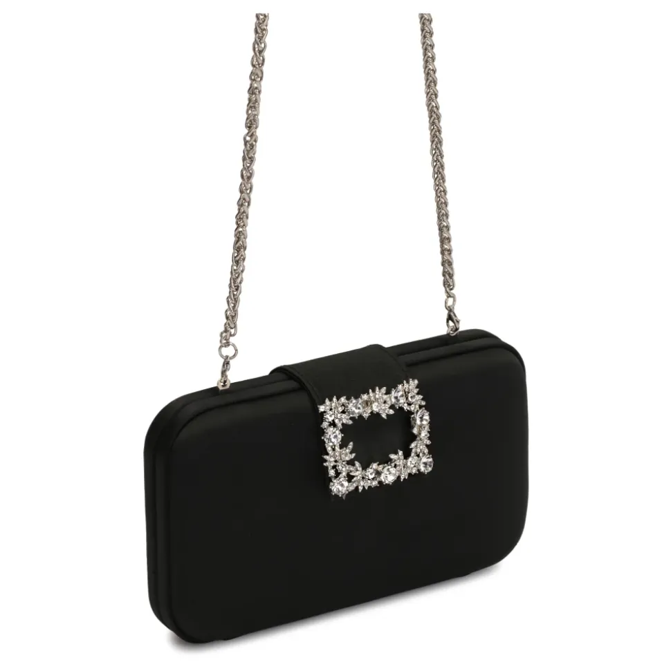 Sac de soirée noir en tissu avec une fermeture bijou