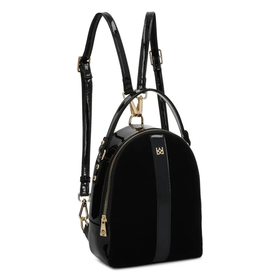 Sac à dos compact en daim et cuir verni