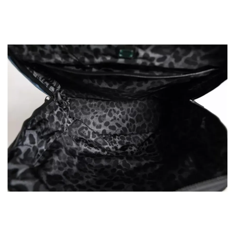 Sac à dos en nylon avec doublure léopard noir bleu