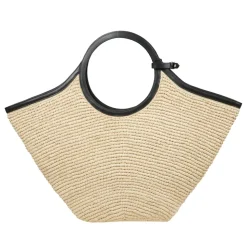 Sac ouvert en raphia avec poignées en cuir