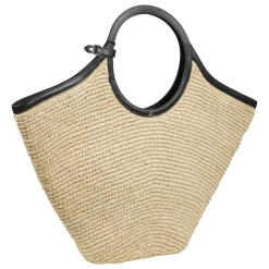 Sac ouvert en raphia avec poignées en cuir