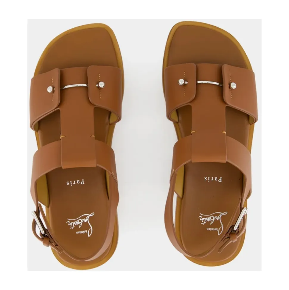 Sandales en Cuir Cuoio avec Détail Métallique