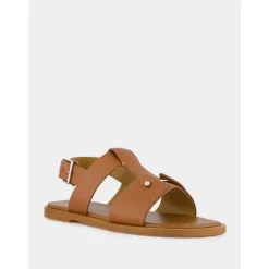 Sandales en Cuir Cuoio avec Détail Métallique