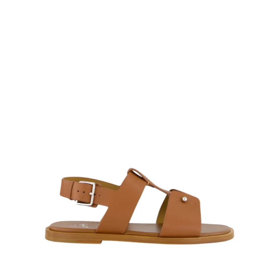 Sandales en Cuir Cuoio avec Détail Métallique