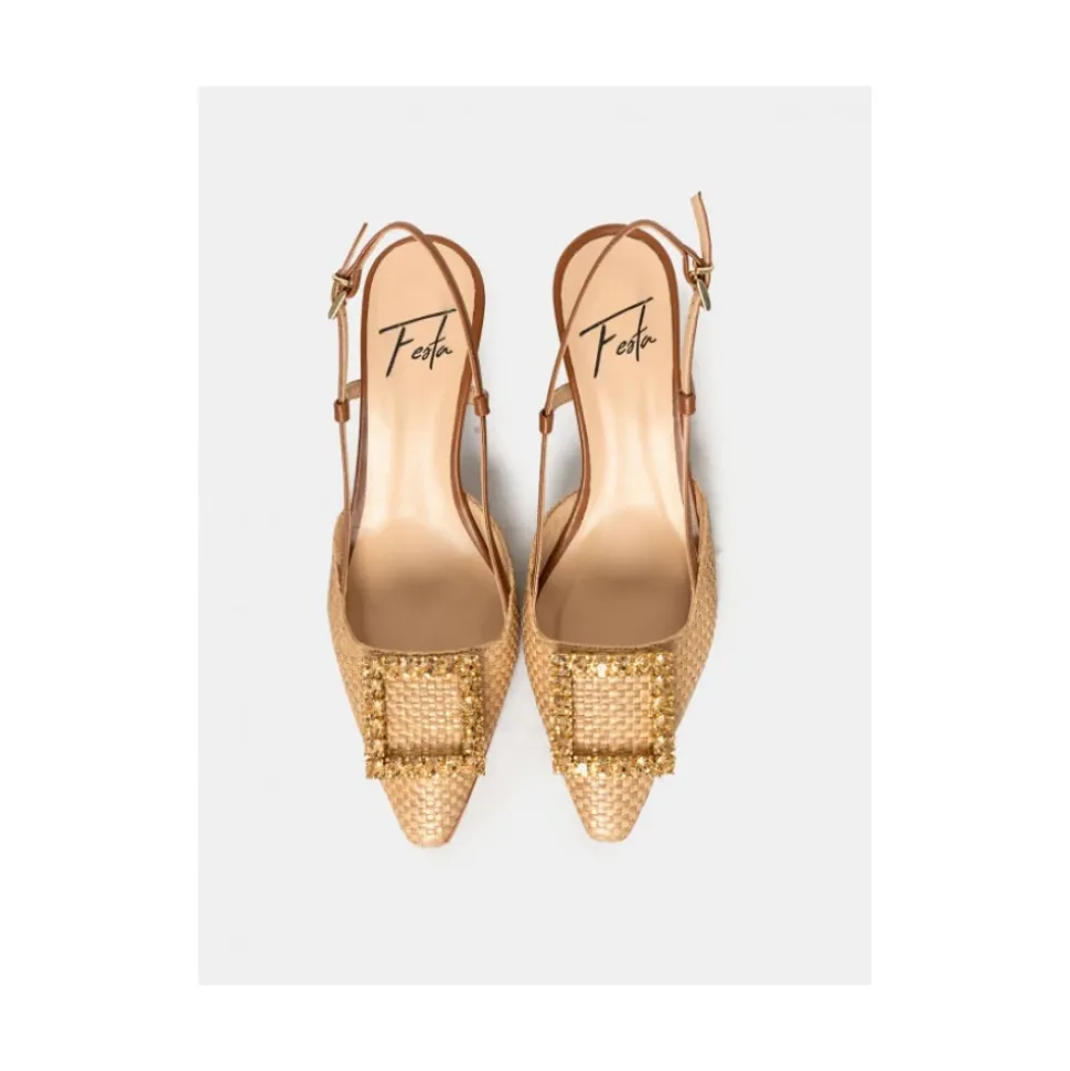 Sandale Slingback en raphia et cuir