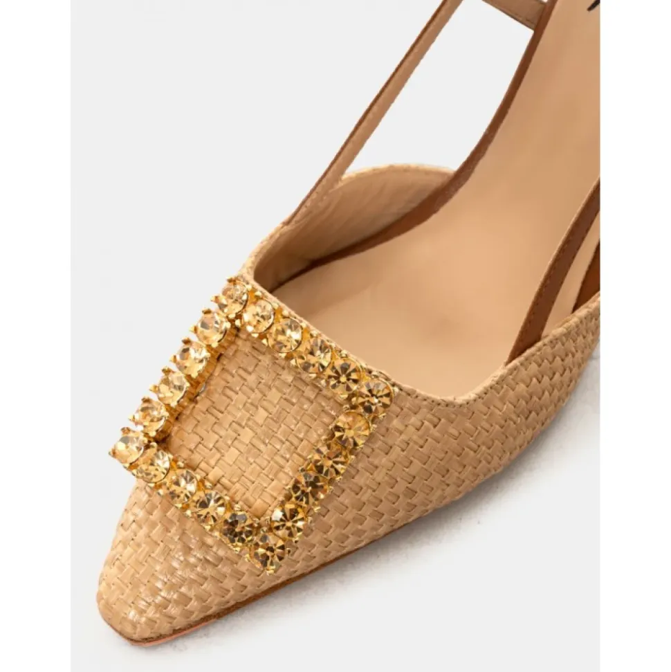 Sandale Slingback en raphia et cuir