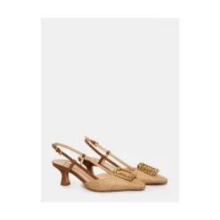 Sandale Slingback en raphia et cuir