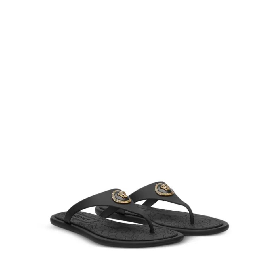 Sandales noires avec motif Medusa