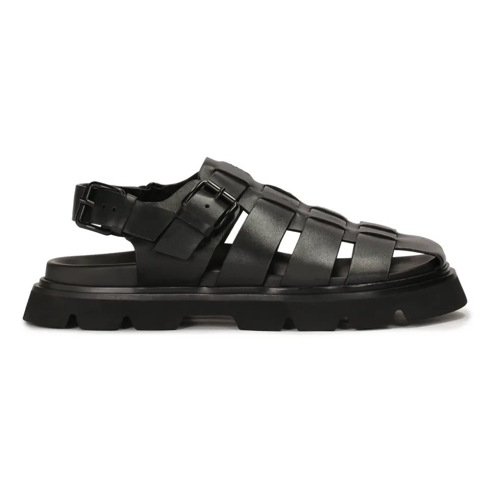 Sandales noires en cuir avec orteils couverts