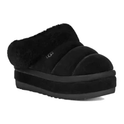 Sandales Noires en Daim avec Col en Peau de Mouton