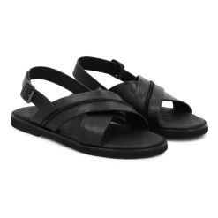 Sandales pour hommes en cuir noir Kazar avec brides croisées