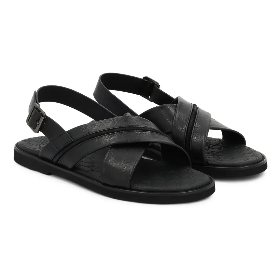 Sandales pour hommes en cuir noir Kazar avec brides croisées