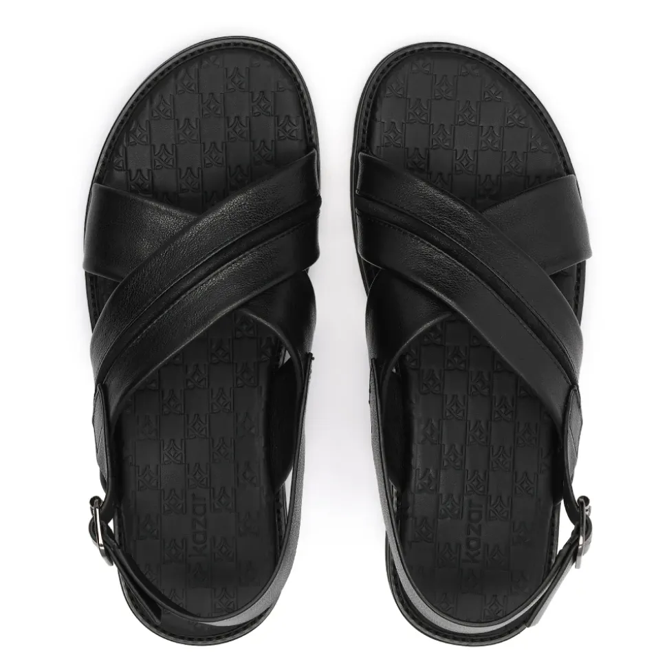 Sandales pour hommes en cuir noir Kazar avec brides croisées