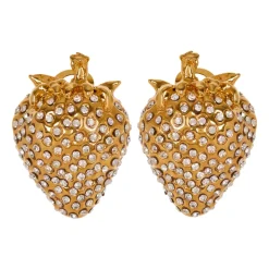 Strawberry Brass and Rhinestone Earrings