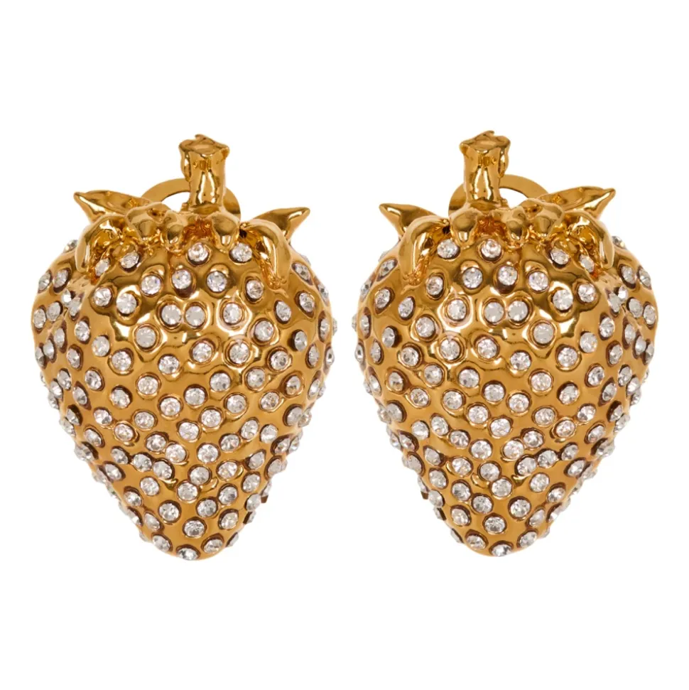 Strawberry Brass and Rhinestone Earrings
