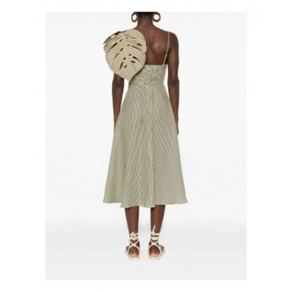 Striped Monstera Leaf Midi Dress