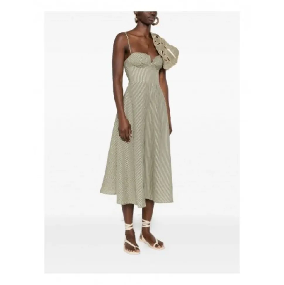 Striped Monstera Leaf Midi Dress