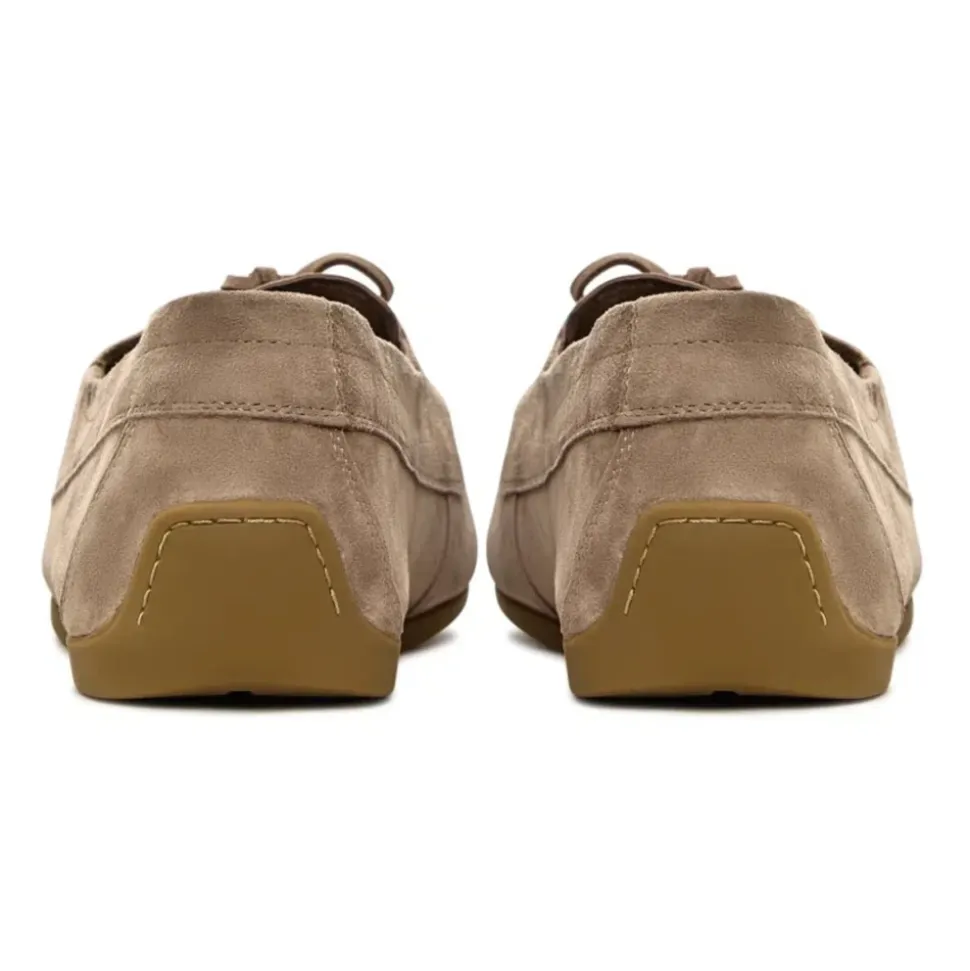 Suede Lace-Up Loafers - Beige