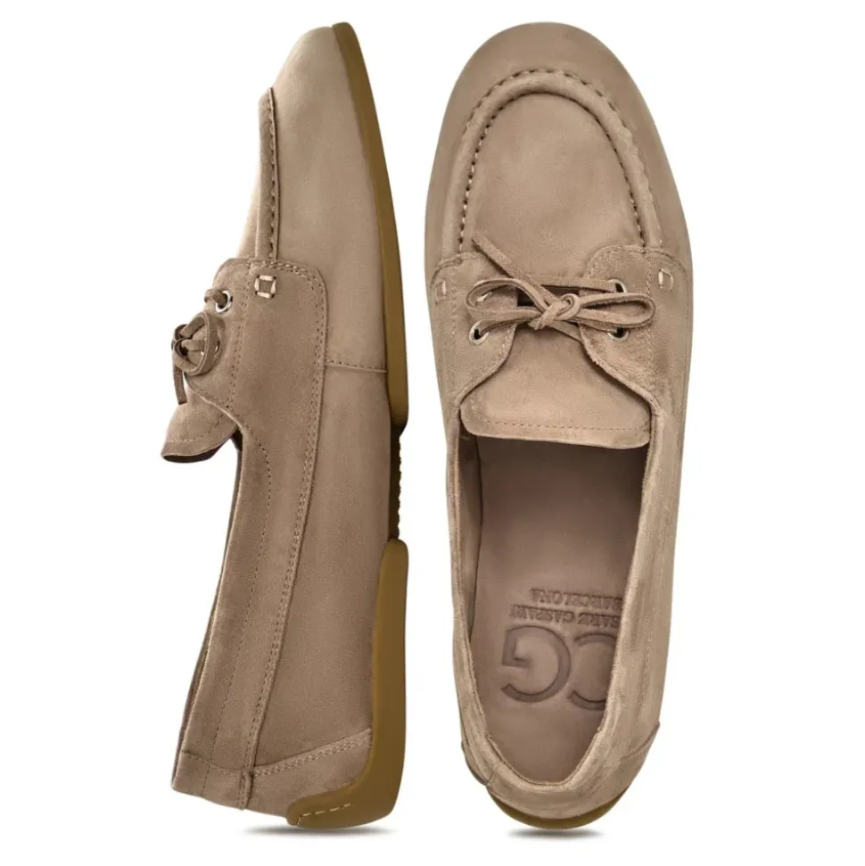 Suede Lace-Up Loafers - Beige