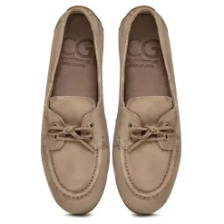 Suede Lace-Up Loafers - Beige