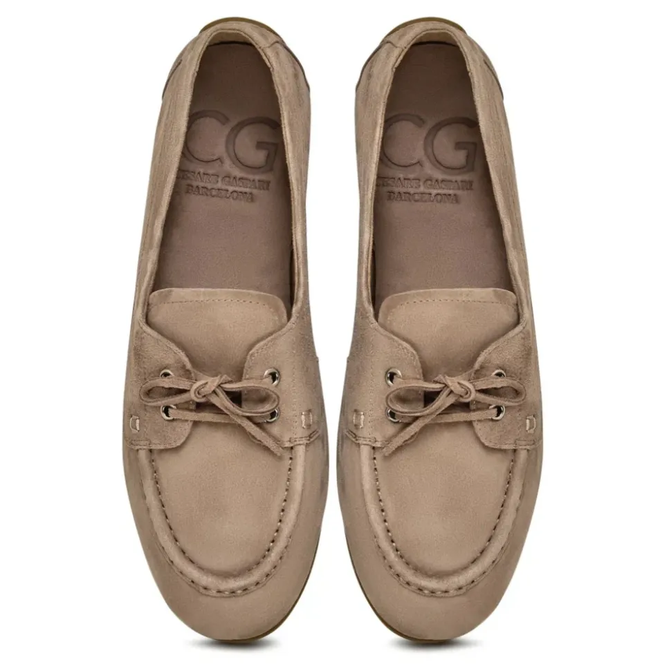 Suede Lace-Up Loafers - Beige