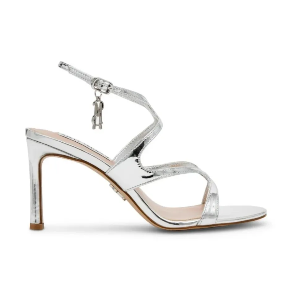 Talons en cuir verni argent avec bride de cheville