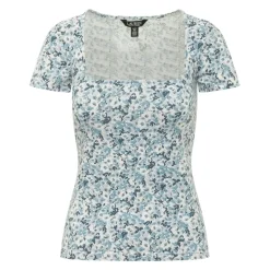 Top en jersey de coton à col carré fleuri