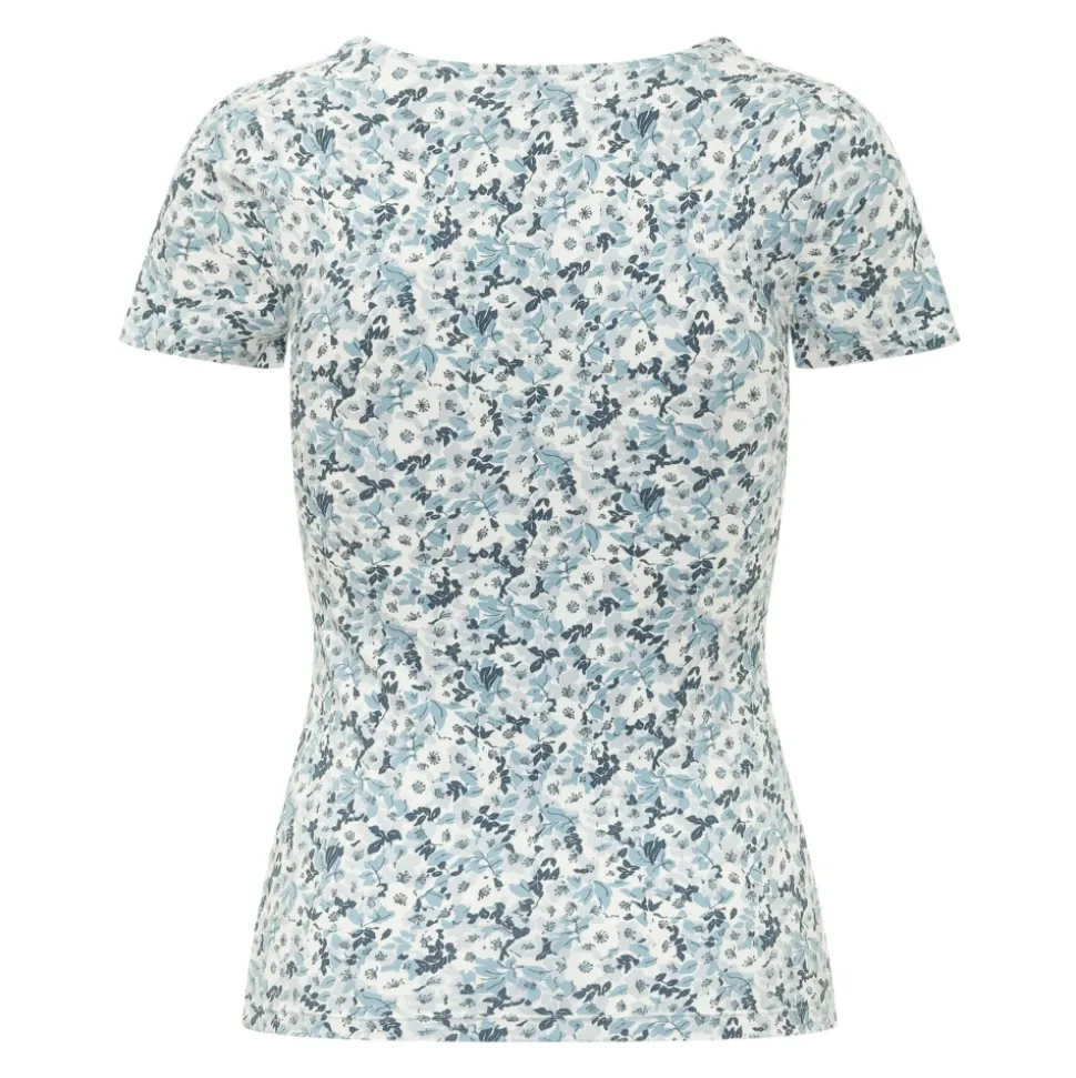 Top en jersey de coton à col carré fleuri