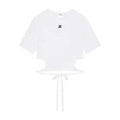 T-Shirt Contrasté Découpé à Rubans Courrèges