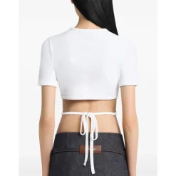 T-Shirt Contrasté Découpé à Rubans Courrèges