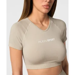 T-shirt court sans coutures à col en V