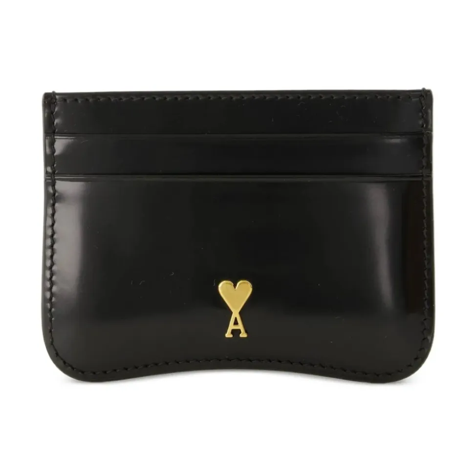 Étui Carte en Cuir Noir Verni
