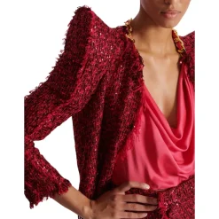 Veste bord à bord en tweed à sequins