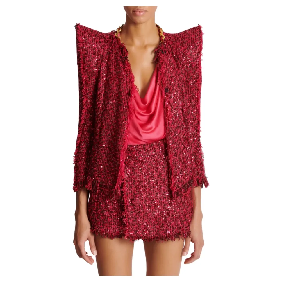 Veste bord à bord en tweed à sequins