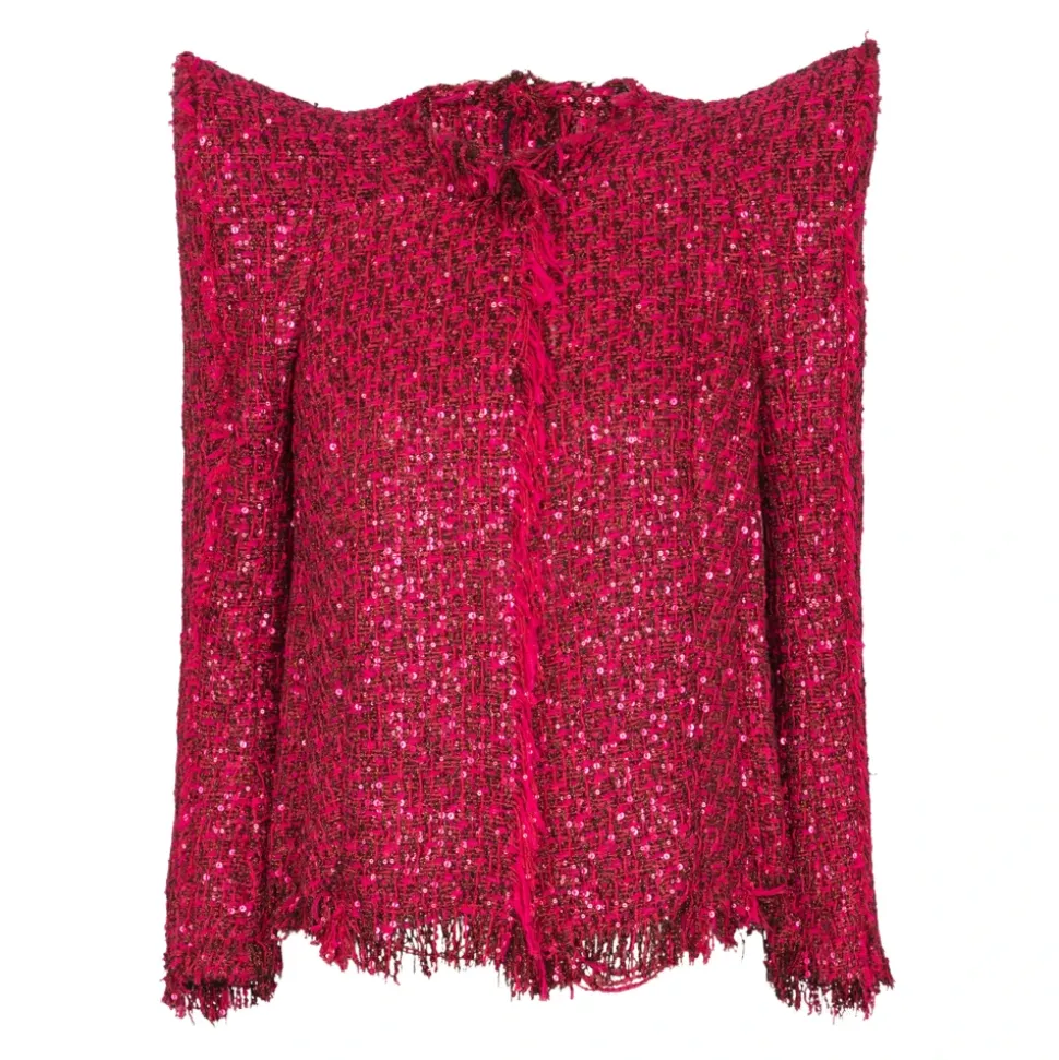 Veste bord à bord en tweed à sequins