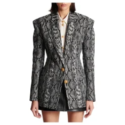 Veste Croisée à 2 Boutons en Jacquard Peau de Serpent
