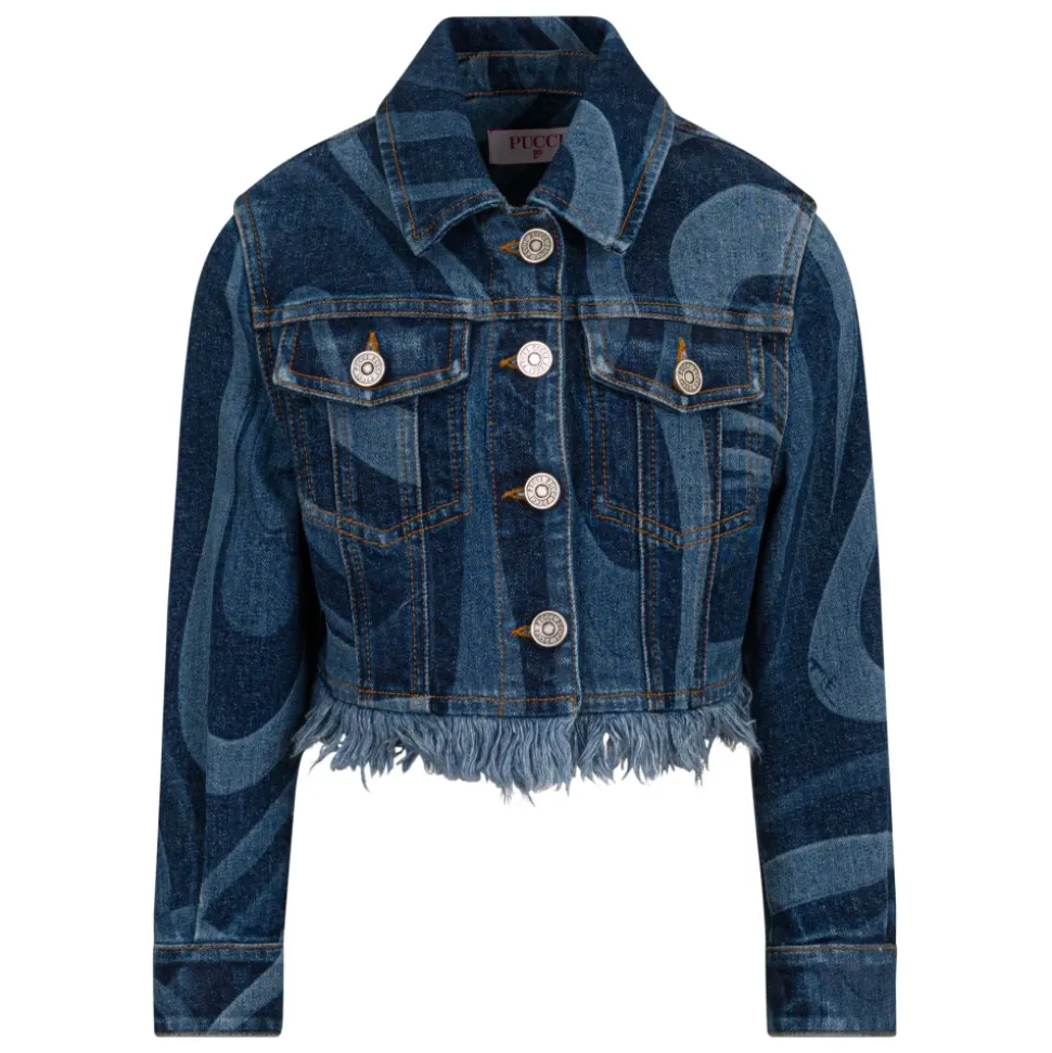 Veste en jean à franges et motifs
