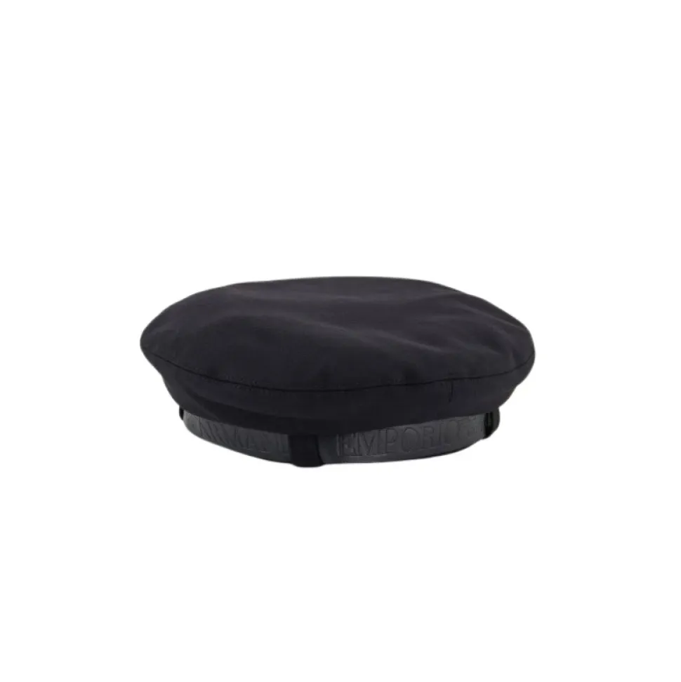 Wool Cloth Beret with Leather Logo Ribbon