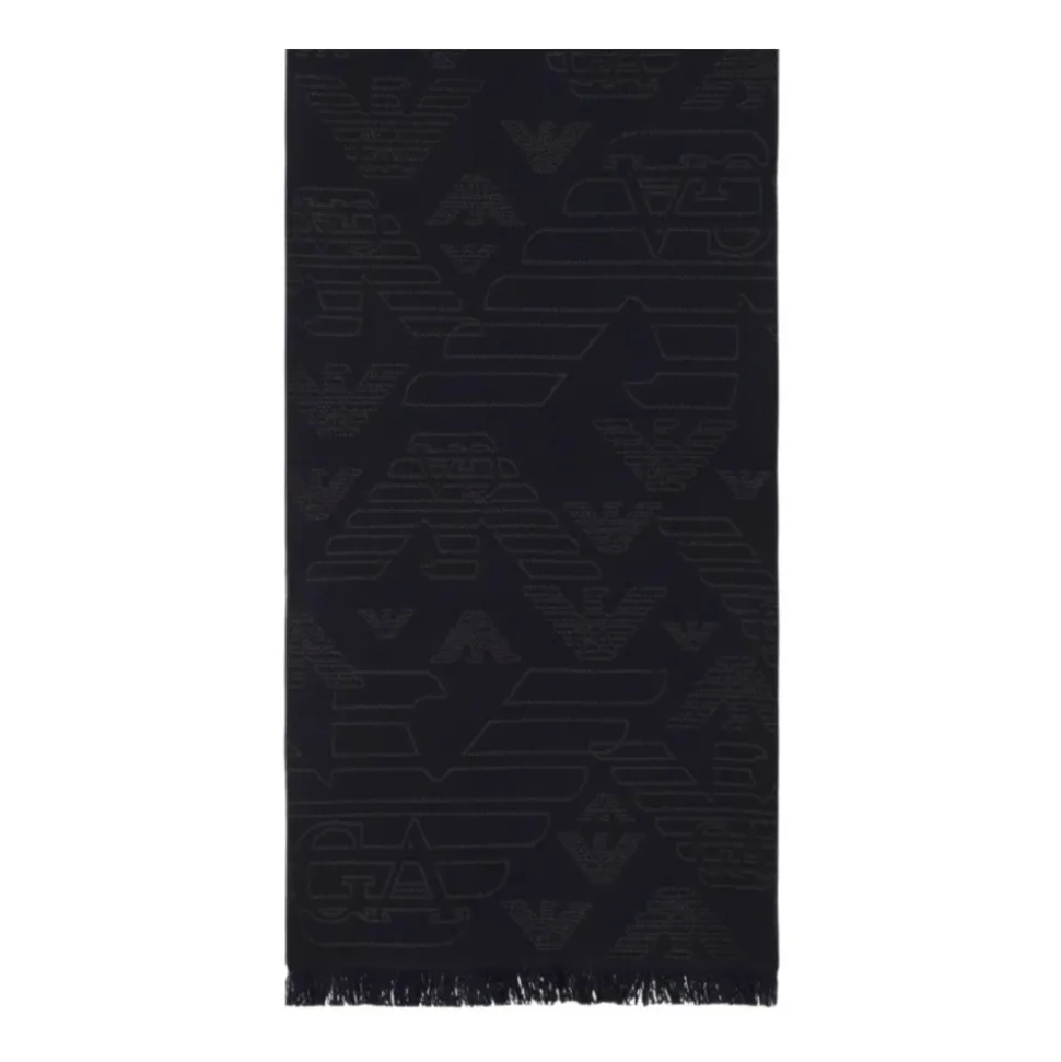 Wool Scarf with All-over Jacquard Eagle